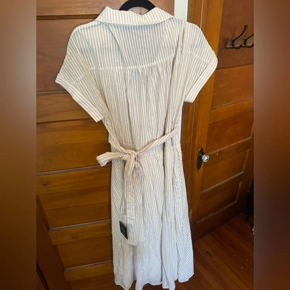 Lulu's Cream and Light Beige Striped Midi Dress - Picture 6 of 8
